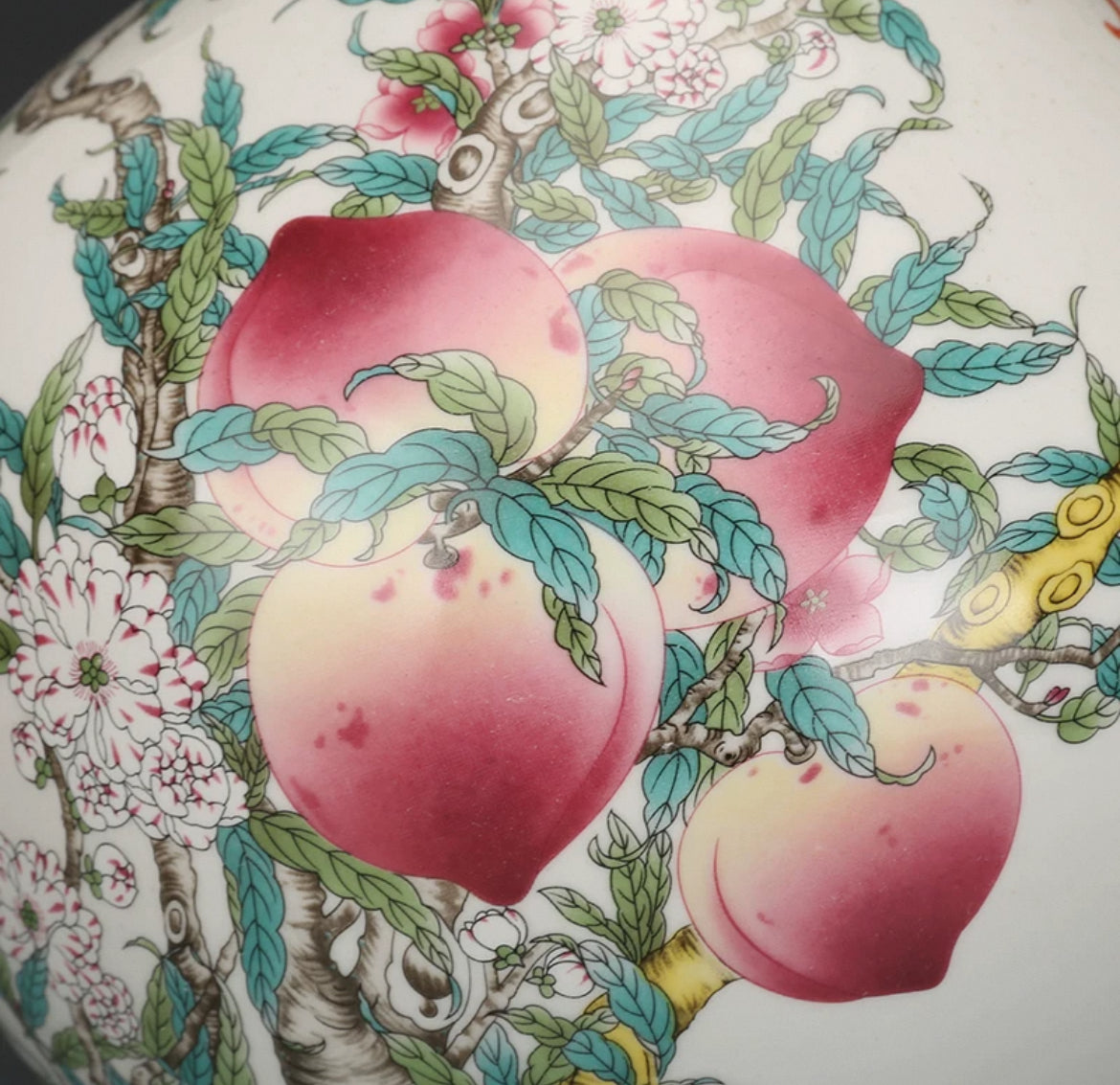Artist gift:Nine Peach Vase from the Qing Dynasty;ceramic master reproduction