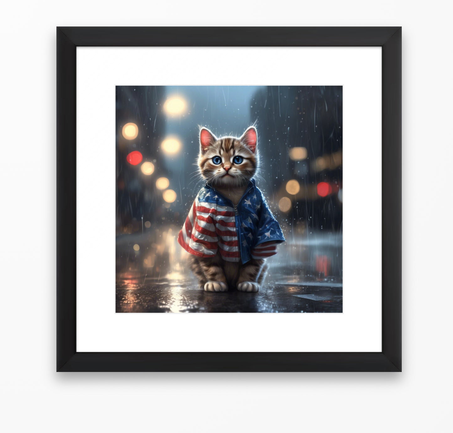 Digital painting art; lonely cat in the rain #0227