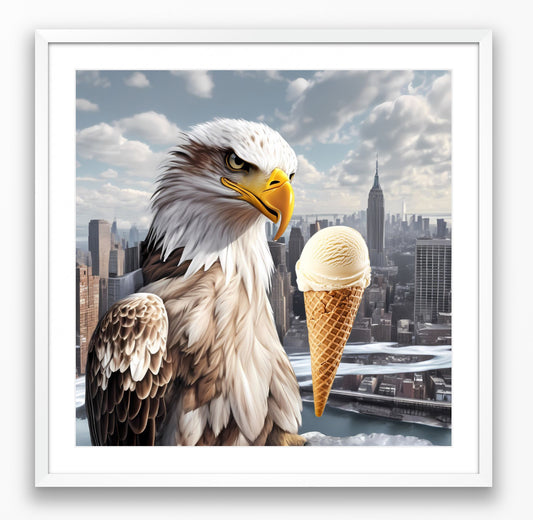 Modern art; American bald eagle and ice cream over New York #022702